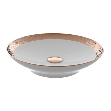 Bien Banyo Flame Gövde Üstü Lavabo 47 cm Rose Gold Dekor-Beyaz