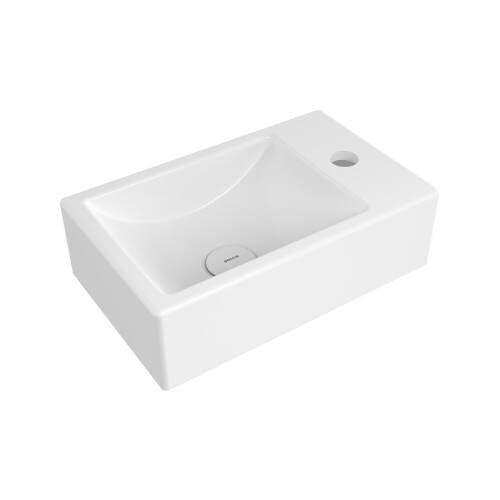 Bocchi Milano Tezgah Üstü Dar Sağ Lavabo 37 cm Parlak Beyaz