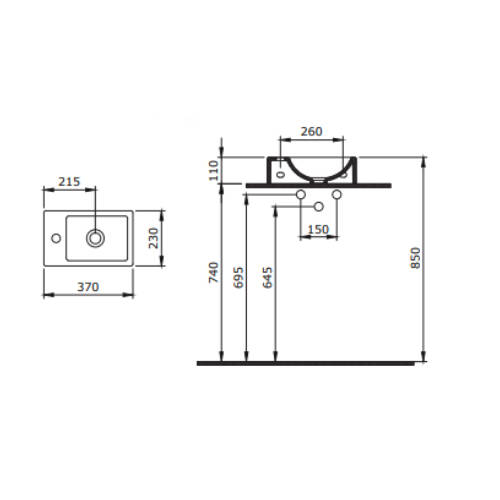Bocchi Milano Tezgah Üstü Dar Sağ Lavabo 37 cm Parlak Siyah - 2