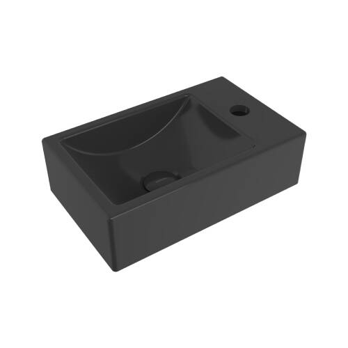 Bocchi Milano Tezgah Üstü Dar Sağ Lavabo 37 cm Parlak Siyah - 1