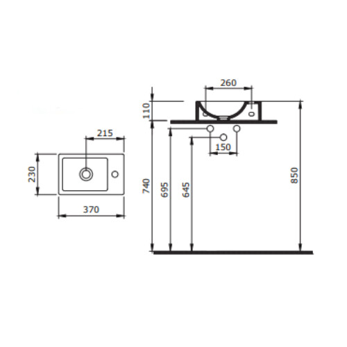 Bocchi Milano Tezgah Üstü Dar Sol Lavabo 37 cm Parlak Beyaz - 2