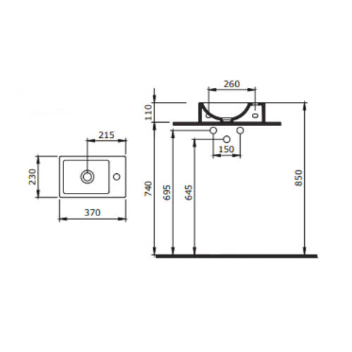 Bocchi Milano Tezgah Üstü Dar Sol Lavabo 37 cm Parlak Beyaz - 2