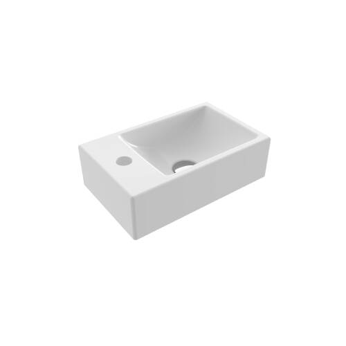 Bocchi Milano Tezgah Üstü Dar Sol Lavabo 37 cm Parlak Beyaz - 1