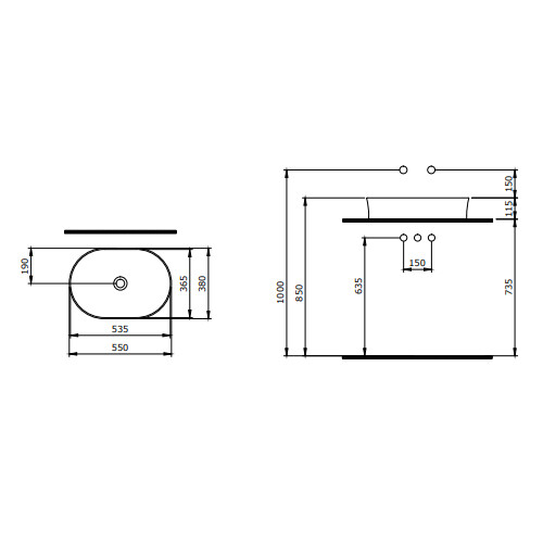 Bocchi Sottile Slim Line Çanak Lavabo 55 cm Mat Petrol Mavisi - 2