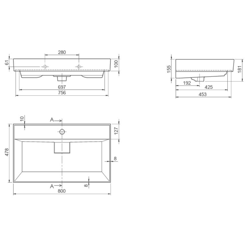 Cerastyle Sharp Etajerli Lavabo 80x48 cm - 4