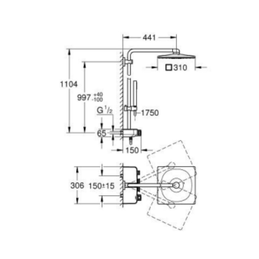 GROHE Euphoria SmartControl System 310 Cube Termostatik Bataryalı Duş Sistemi 26508DL0 - 2