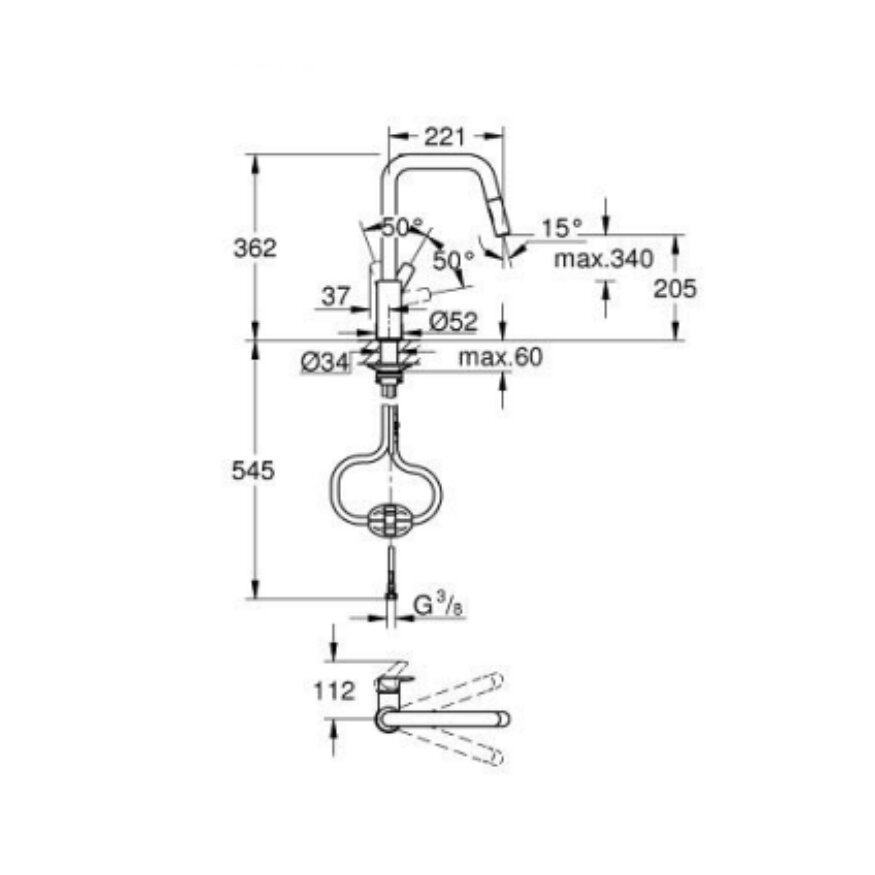 GROHE Eurosmart Spiralli Siyah Eviye Bataryası 306192430 - 3