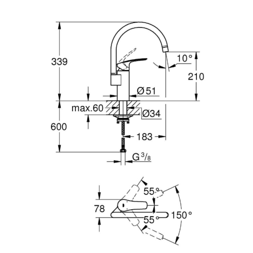 GROHE Eurosmart Tek Kumandalı Eviye Bataryası 332022433 - 2