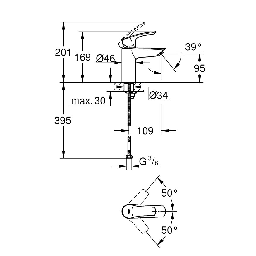 GROHE Eurosmart Tek Kumandalı Lavabo Bataryası S Boyut 32467003 - 5