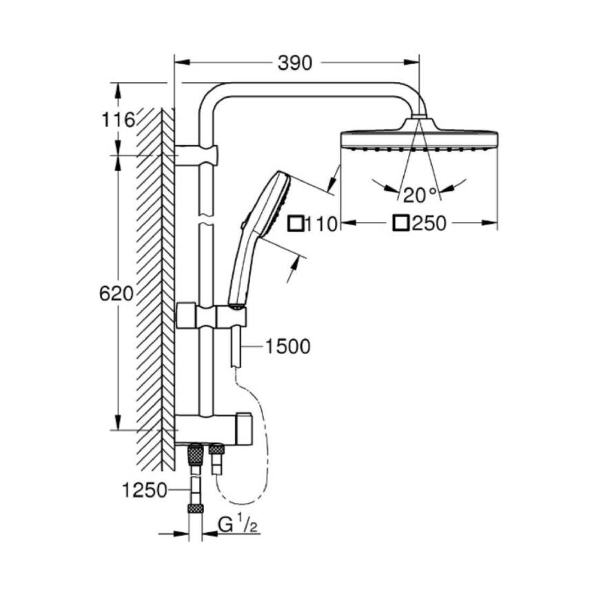 GROHE Tempesta System 250 Cube Duvar Bağlantılı Divertörlü Duş Sistemi Mat Siyah - 2