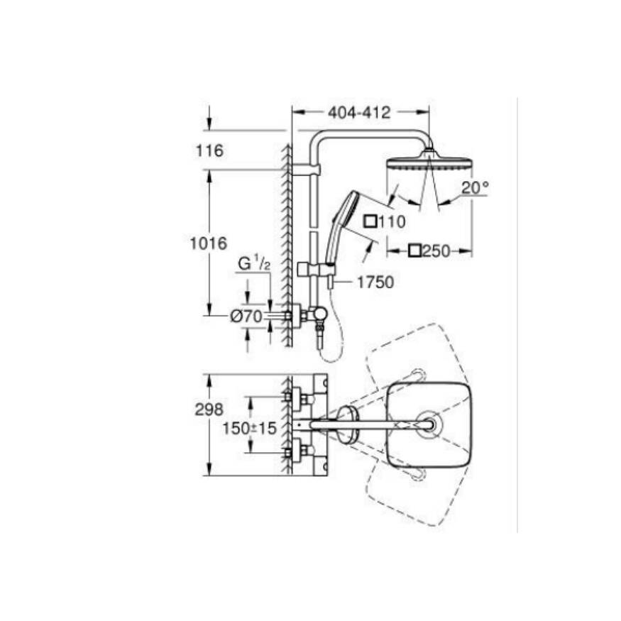 GROHE Tempesta System 250 Cube Duvara Monte Termostatik Banyo Bataryalı Duş Sistemi 26689001 - 5