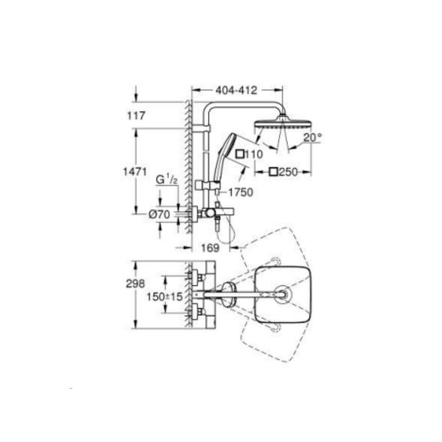 GROHE Tempesta System 250 Cube Duvara Monte Termostatik Banyo Bataryalı Duş Sistemi 26691001 - 4
