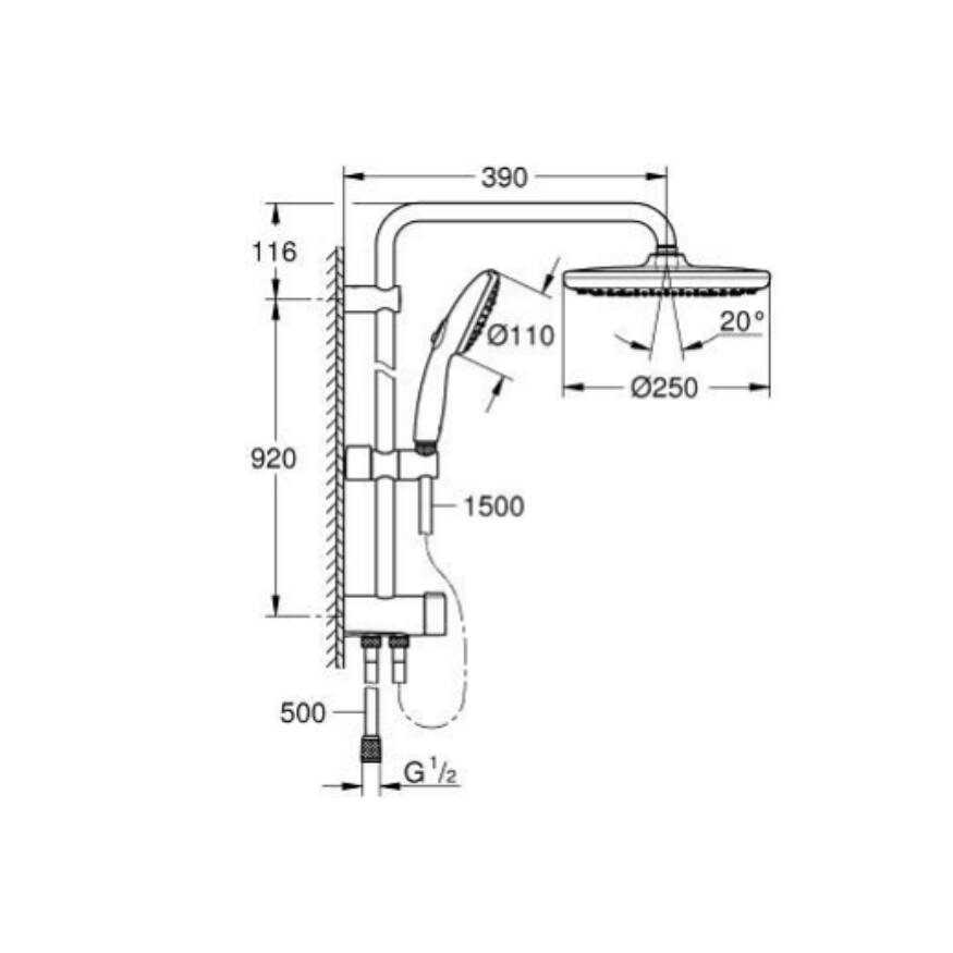 GROHE Tempesta System 250 Duvar Bağlantılı Divertörlü Duş Sistemi 26675001 - 5