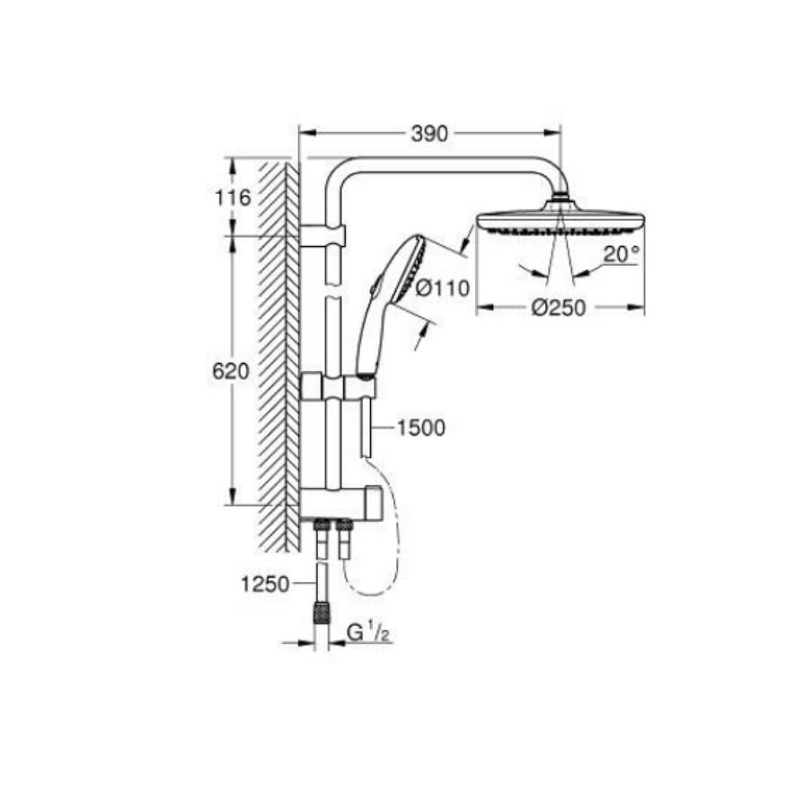 GROHE Tempesta System 250 Duvar Bağlantılı Divertörlü Duş Sistemi 269802431 - 4