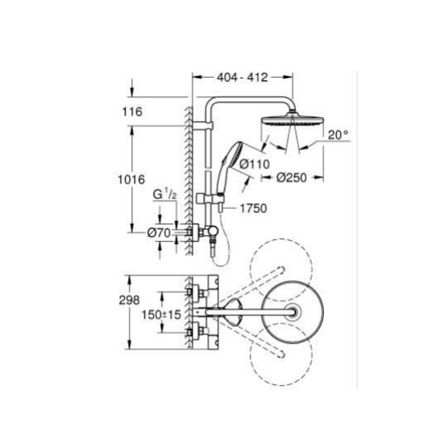 GROHE Tempesta System 250 Duvara Monte Termostatik Banyo Bataryalı Duş Sistemi 26670001 - 3