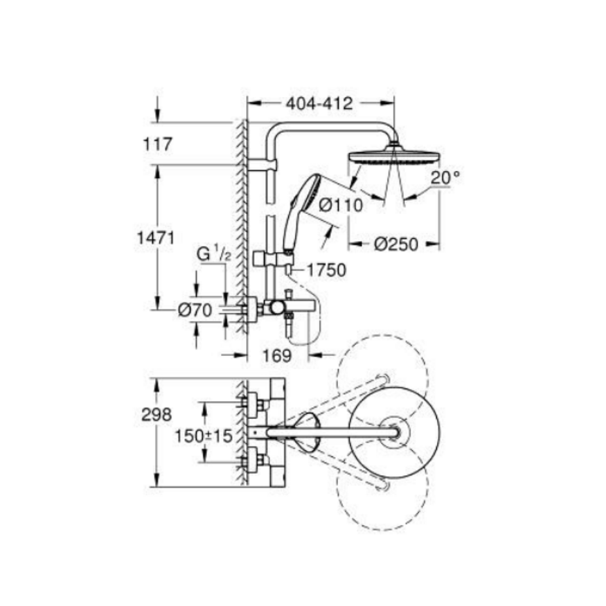 GROHE Tempesta System 250 Duvara Monte Termostatik Banyo Bataryalı Duş Sistemi 26672001 - 4