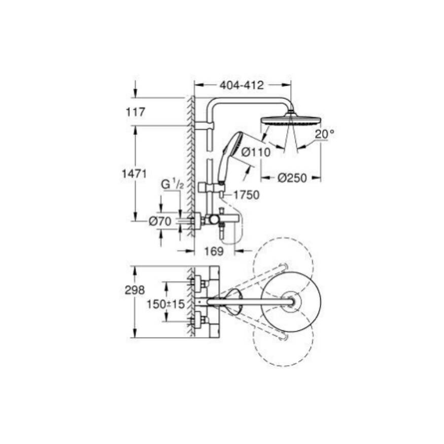 GROHE Tempesta System 250 Duvar Monte Termostatik Bataryalı Duş Sistemi 266722431 - 3