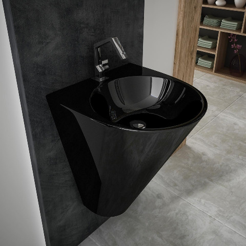 Lucco - Lucco Garcia Monoblok Lavabo 48 cm Parlak Siyah