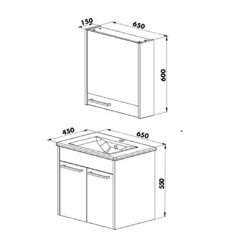 Martat Banyo New Sofia 65 cm Banyo Dolabı Kül Gri - 2