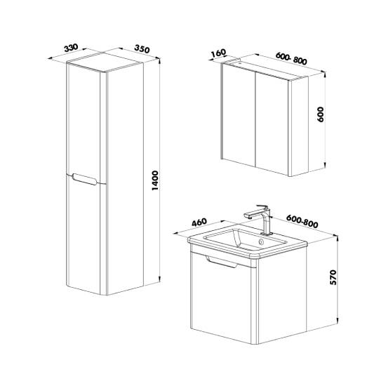 Martat Banyo Stillo 80 cm Banyo Dolabı Antrasit - 2