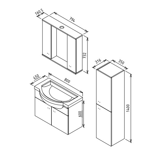 Martat Banyo Ukra 80 cm Banyo Dolabı Beyaz - 2