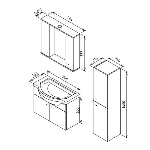 Martat Banyo Ukra 80 cm Banyo Dolabı Beyaz - 2