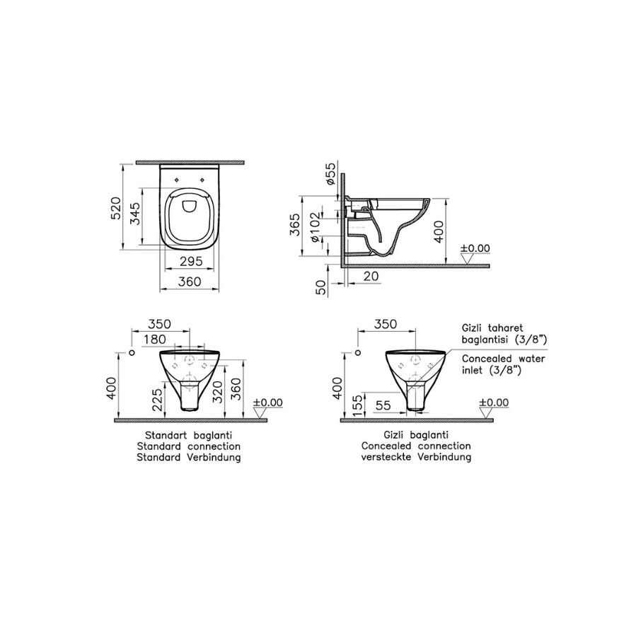 VitrA S20 Smoothflush Asma Klozet Beyaz 7508L003-0850 - 2