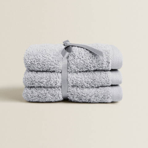 ZARA HOME Pamuklu 3'lü Yüz Havlusu Seti Kül Rengi - 2